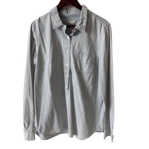 J. CREW Shirt Top Denim Chambray Popover Sz L
